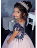 Beaded Blue Lace Tulle Flower Girl Dress